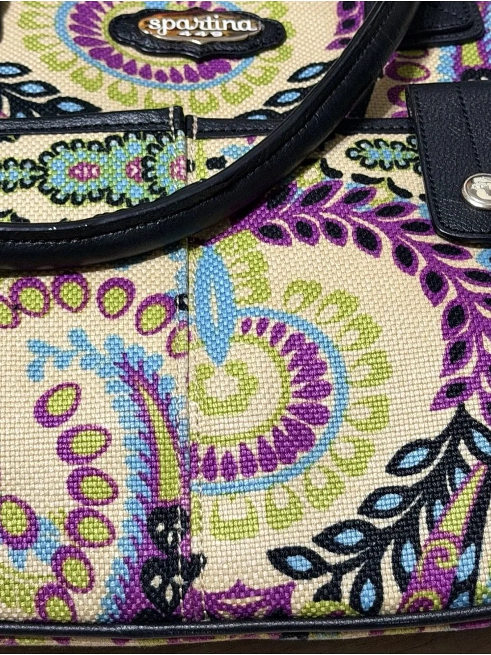 Spartina 449 Paisley Tote with Black Handles - Cream, Purple, Blue, Green